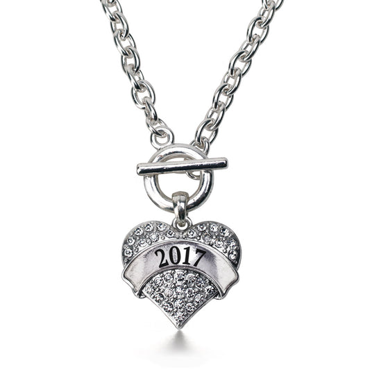 Silver 2017 Pave Heart Charm Toggle Necklace