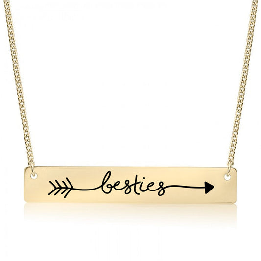 Gold Besties - Arrow Text Bar Necklace