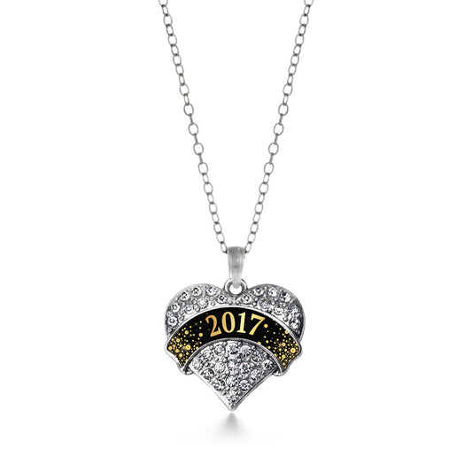 Silver Black and Gold 2017 Pave Heart Charm Classic Necklace