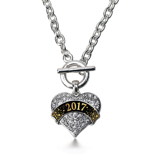 Silver Black and Gold 2017 Pave Heart Charm Toggle Necklace