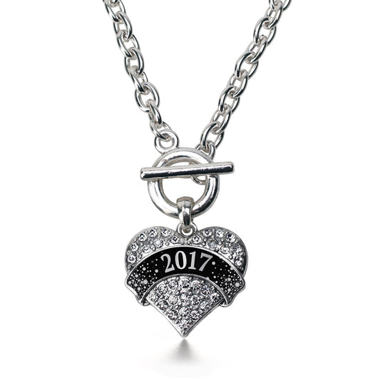 Silver Black and Silver 2017 Pave Heart Charm Toggle Necklace