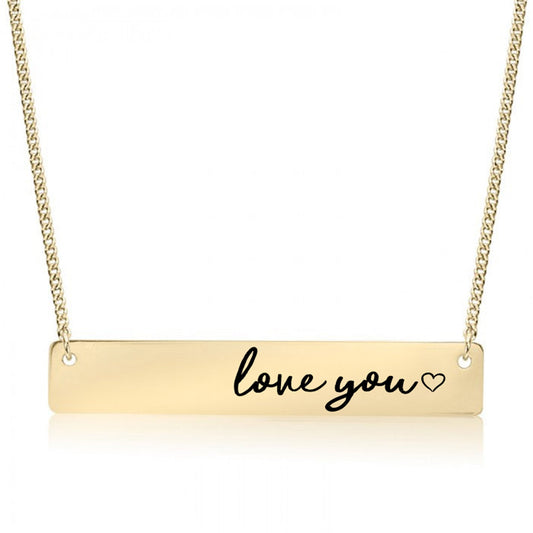 Gold Love You - Handwritten Text Bar Necklace