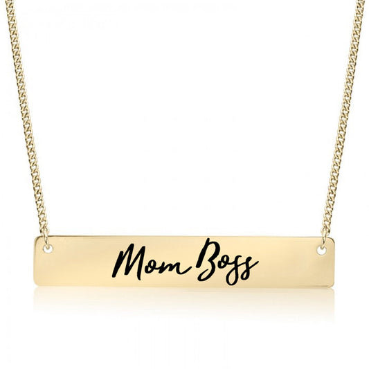 Gold Mom Boss Bar Necklace