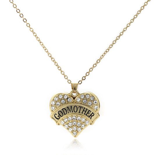 Gold Godmother Pave Heart Charm Classic Necklace