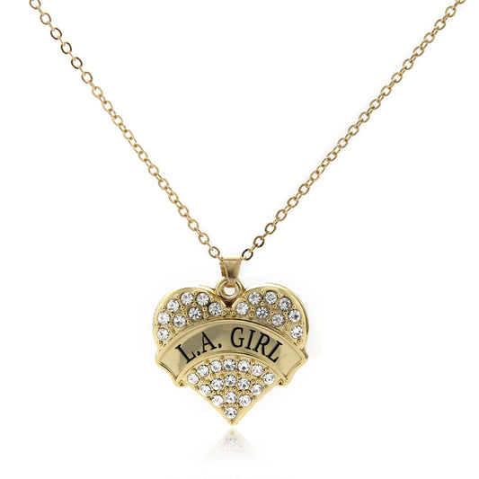 Gold L.A. Girl Pave Heart Charm Classic Necklace