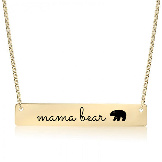 Gold Mama Bear Bar Necklace