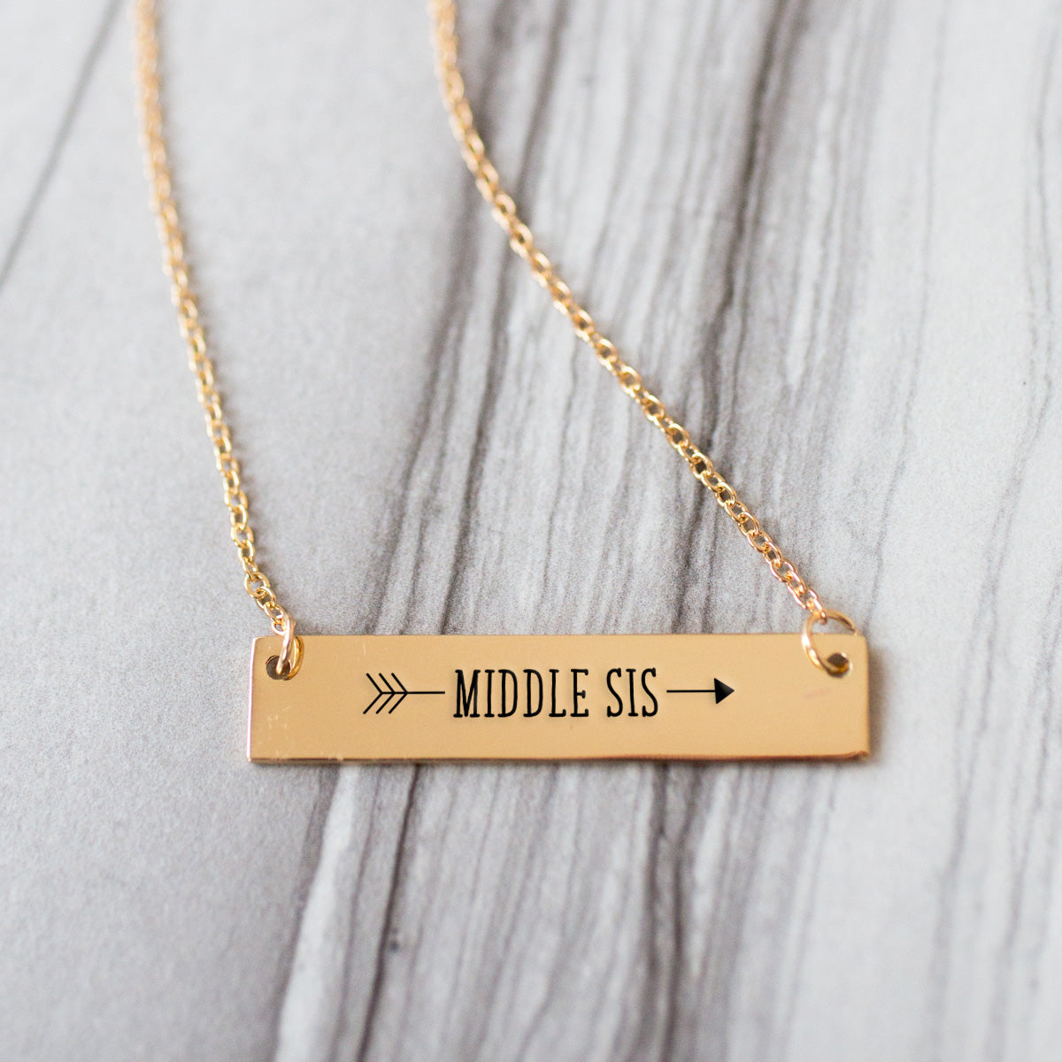 Gold Middle Sis Arrow Bar Necklace