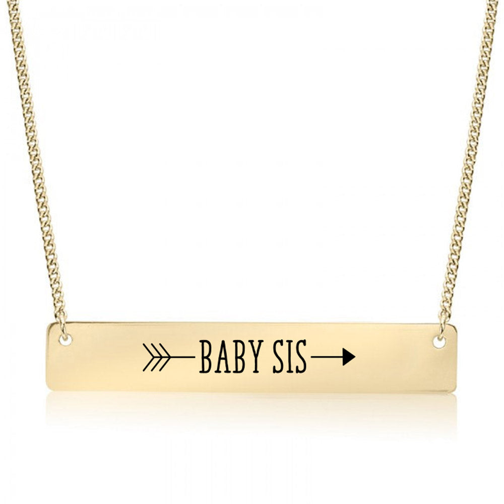Gold Baby Sis Arrow Bar Necklace