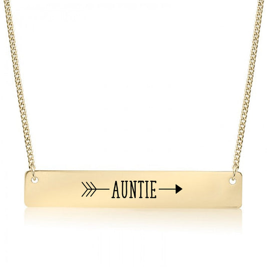 Gold Auntie Arrow Bar Necklace