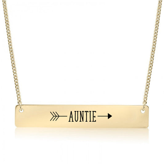 Gold Auntie Arrow Bar Necklace