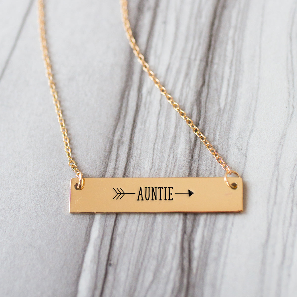 Gold Auntie Arrow Bar Necklace