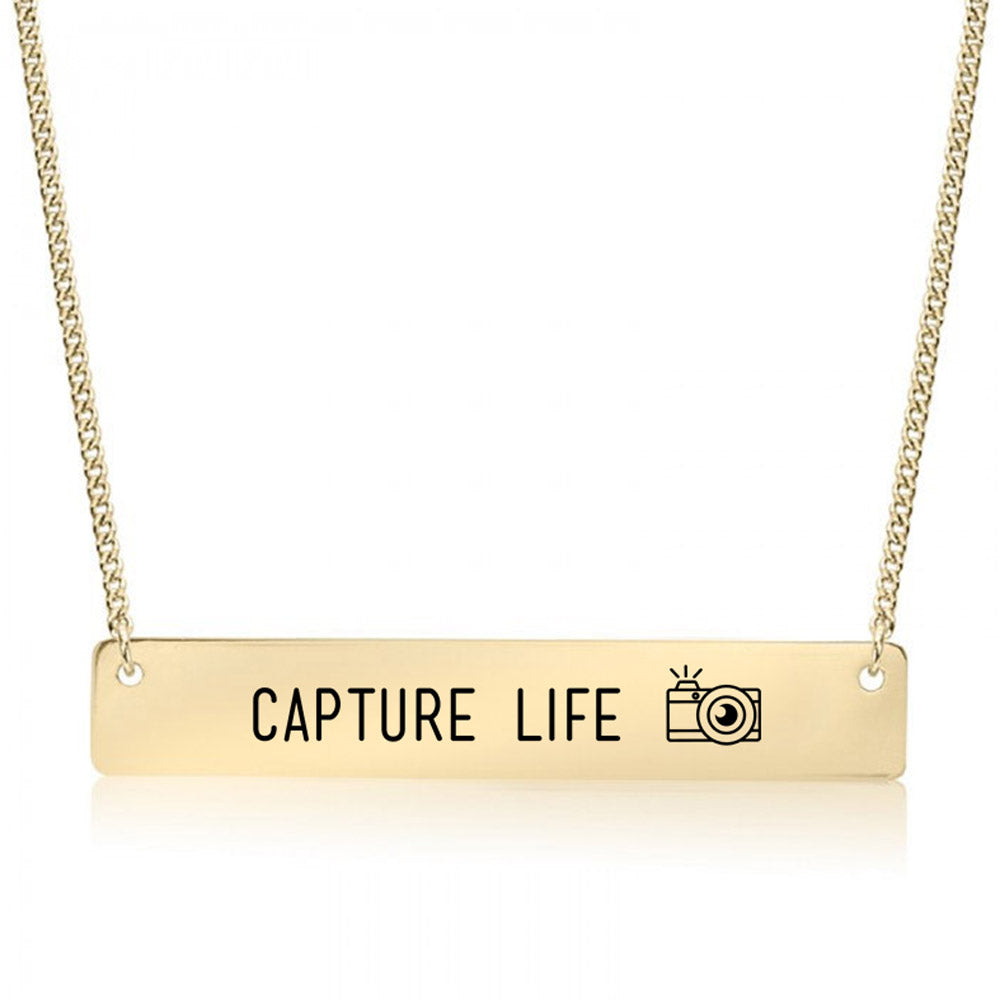 Gold Capture Life - Photographer Necklace Bar Necklace