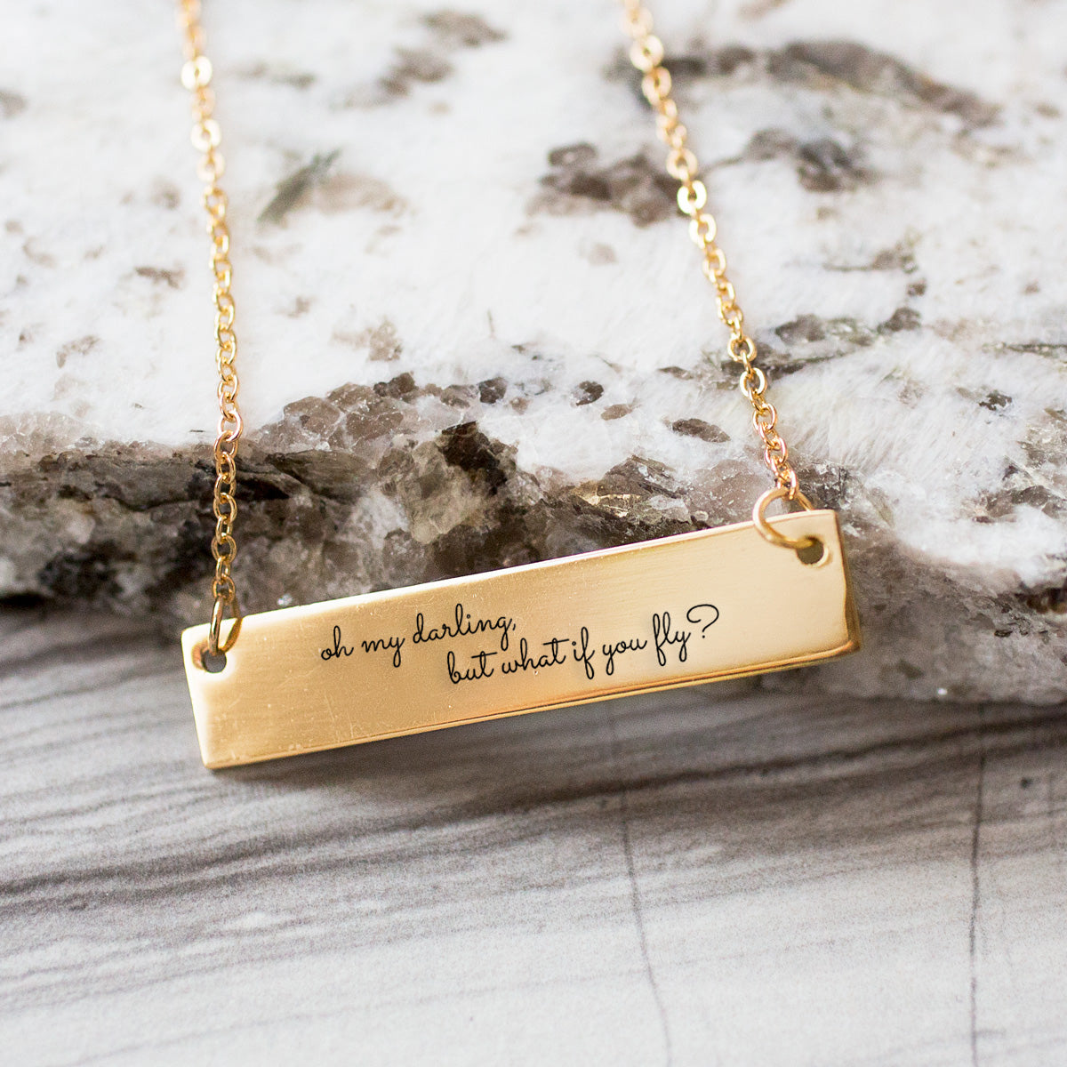 Gold Oh my darling, but what if you fly? Bar Necklace
