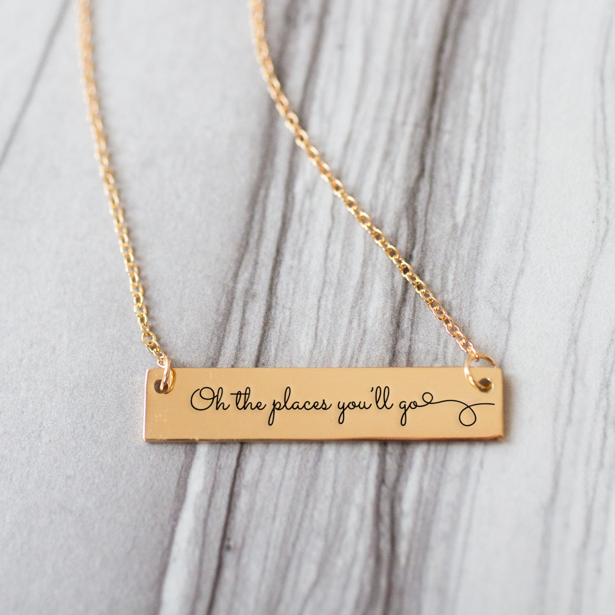Gold Oh the places you'll go Bar Necklace