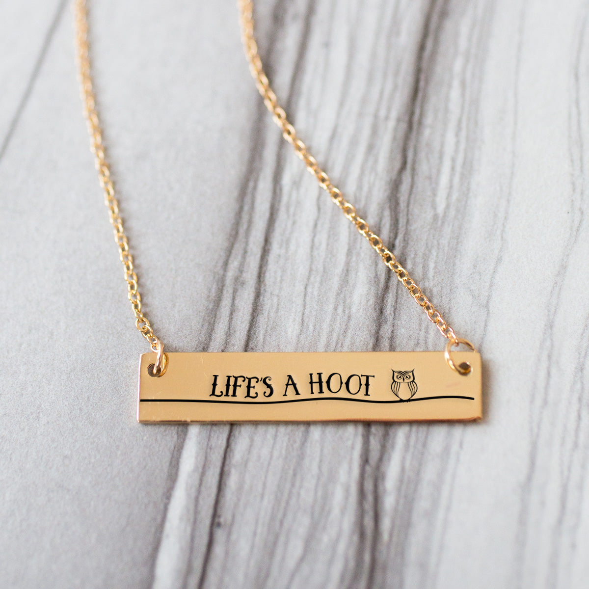 Gold Life's a hoot Bar Necklace