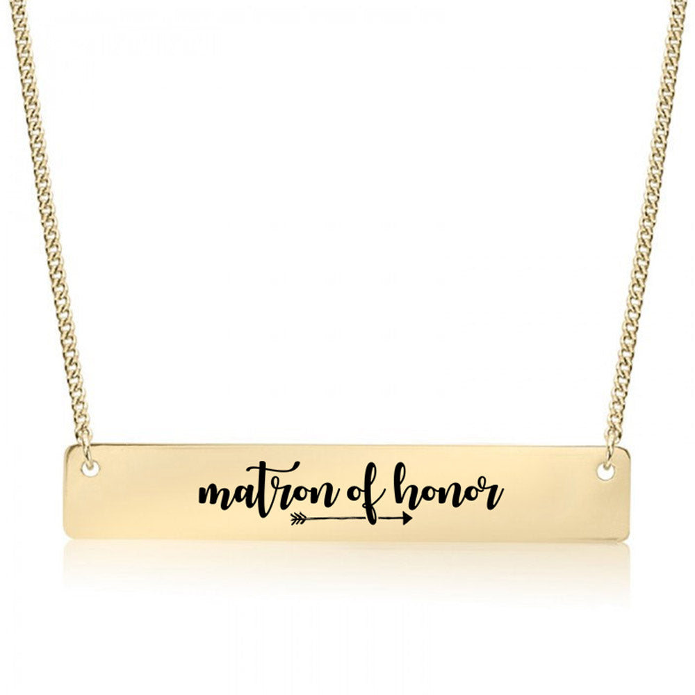 Gold Matron of Honor Bar Necklace