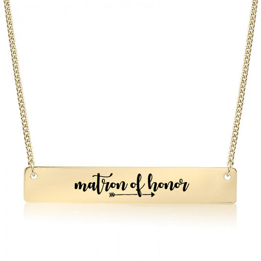 Gold Matron of Honor Bar Necklace