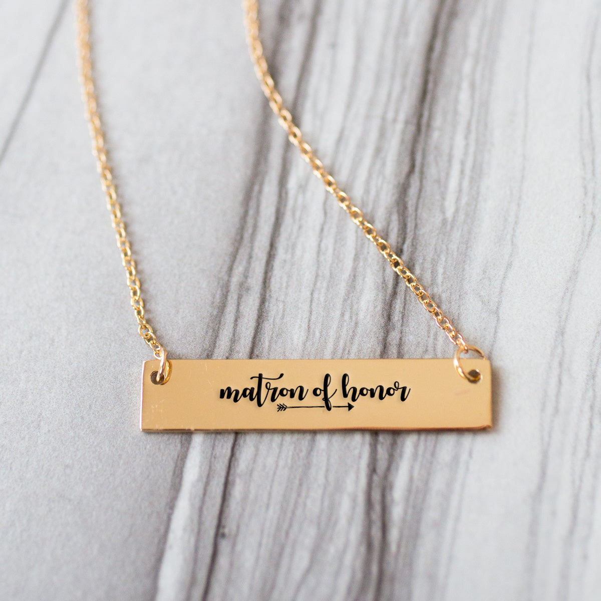 Gold Matron of Honor Bar Necklace