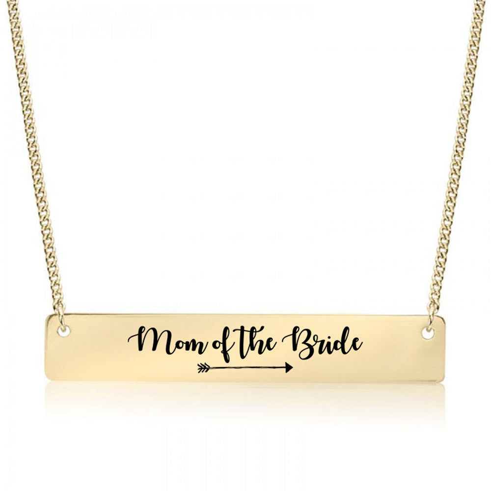 Gold Mom of the Bride Bar Necklace