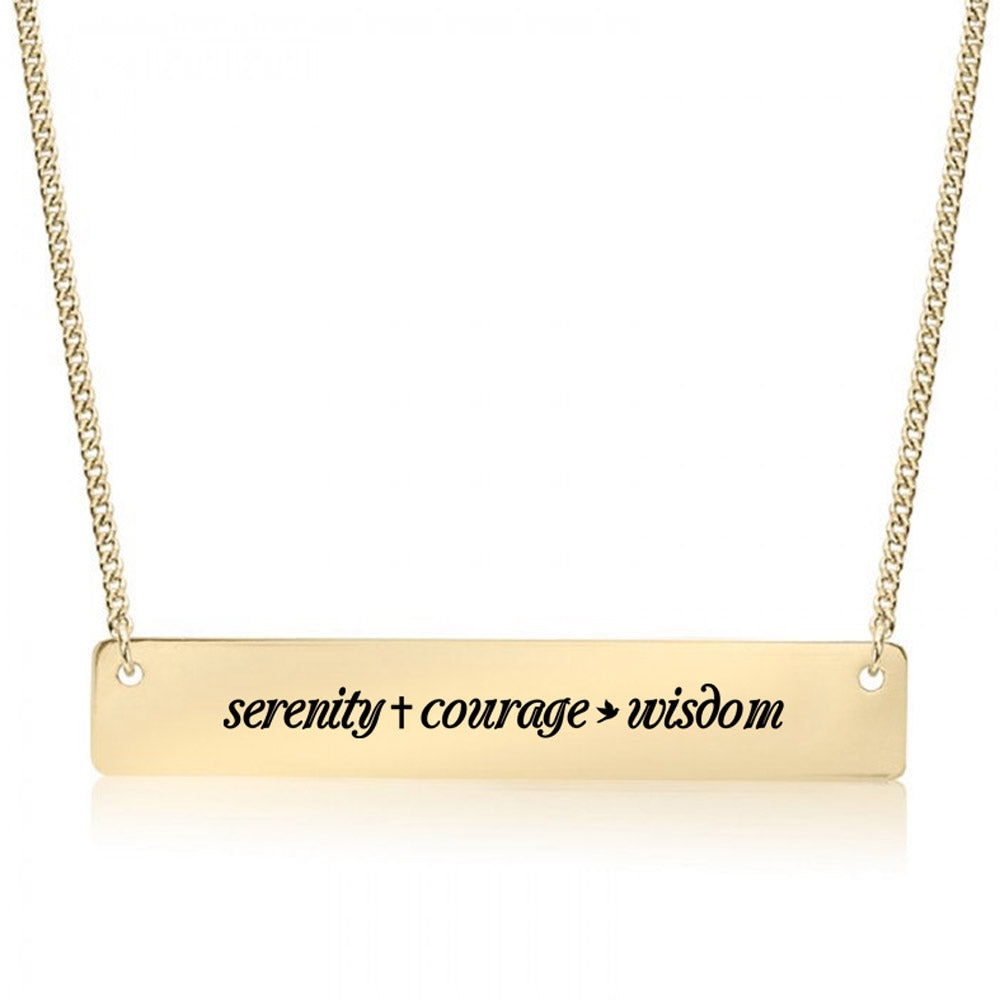 Gold Serenity Courage Wisdom - Serenity Prayer Bar Necklace
