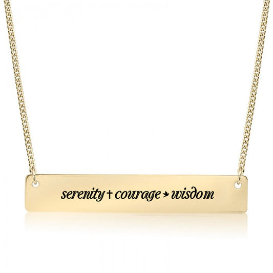 Gold Serenity Courage Wisdom - Serenity Prayer Bar Necklace