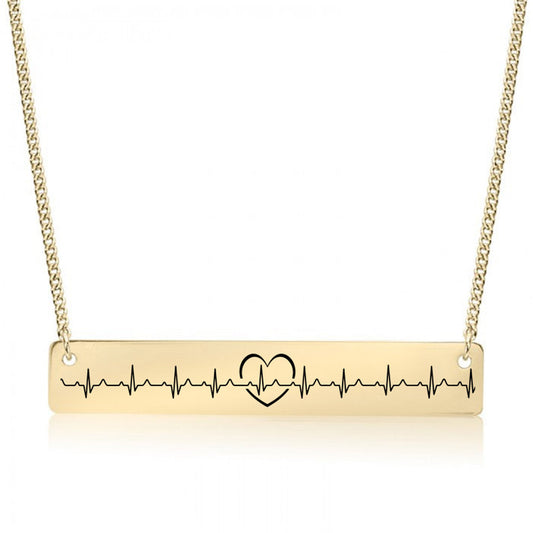 Gold Heart Beat Bar Necklace