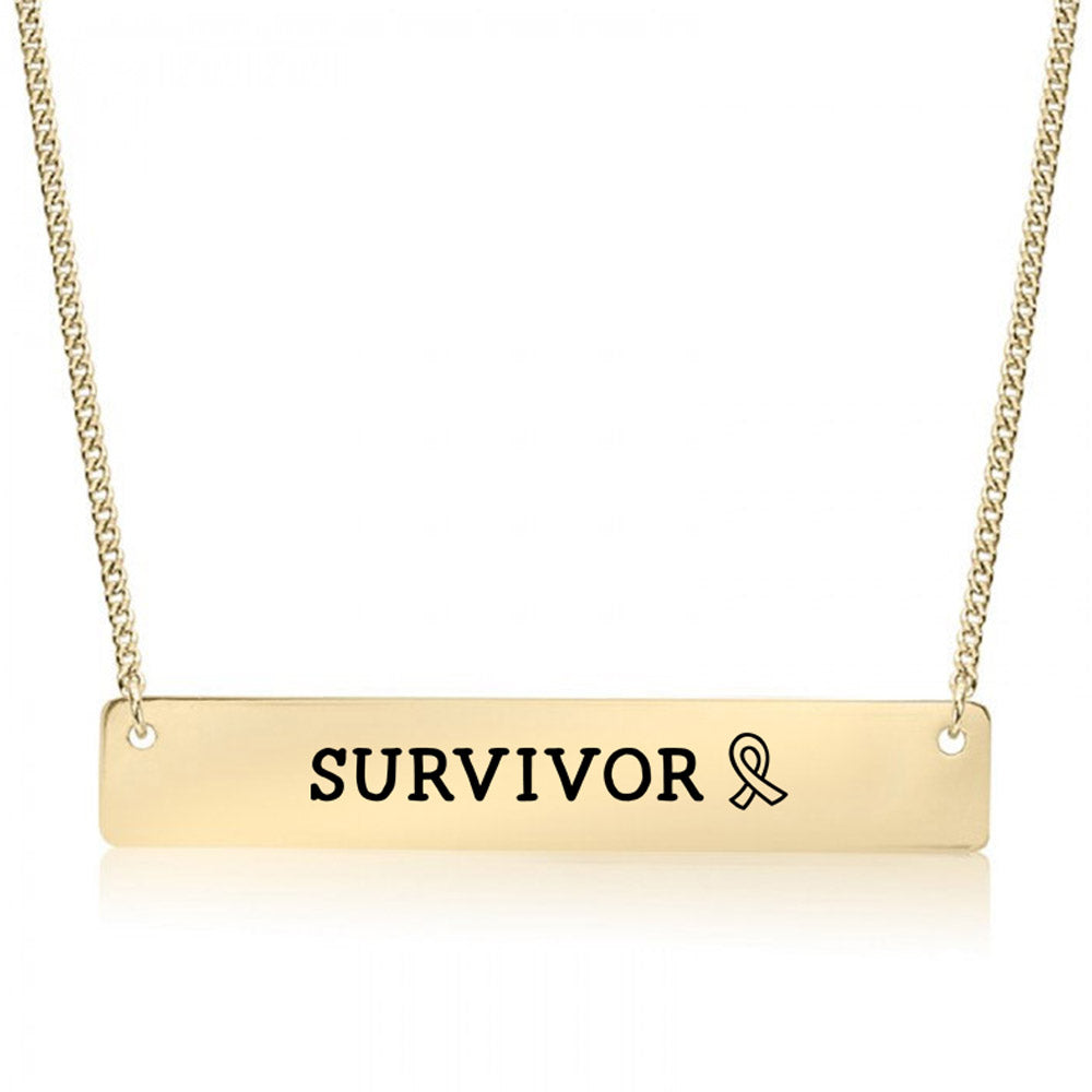 Gold Survivor Ribbon Bar Necklace