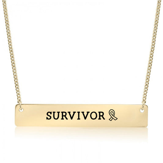 Gold Survivor Ribbon Bar Necklace