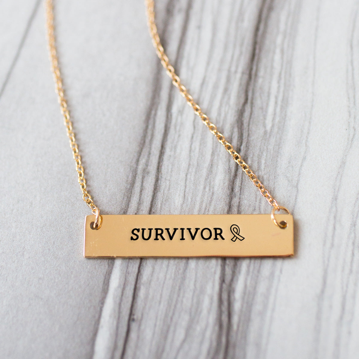 Gold Survivor Ribbon Bar Necklace