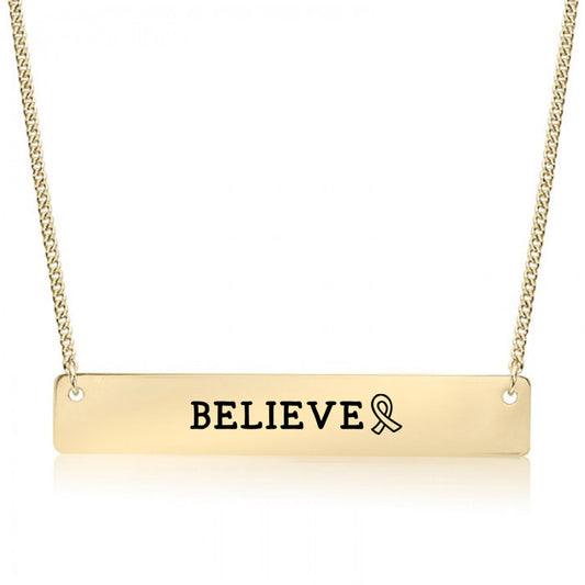 Gold Believe Ribbon Bar Necklace