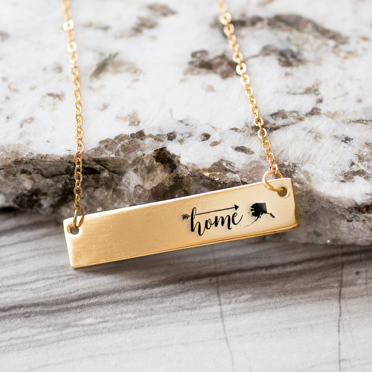 Gold Home is Alaska Bar Necklace