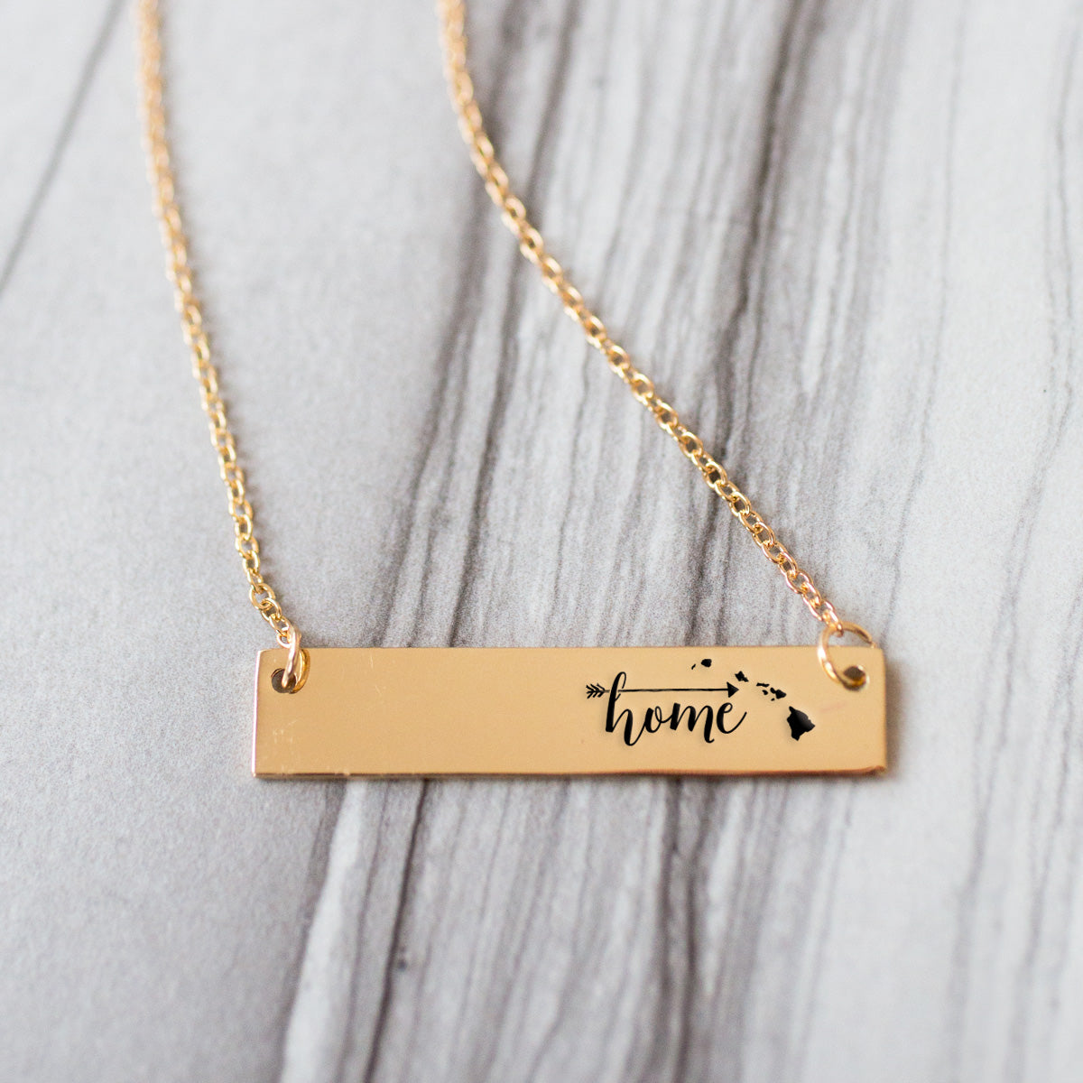 Gold Home is Hawaii Bar Necklace