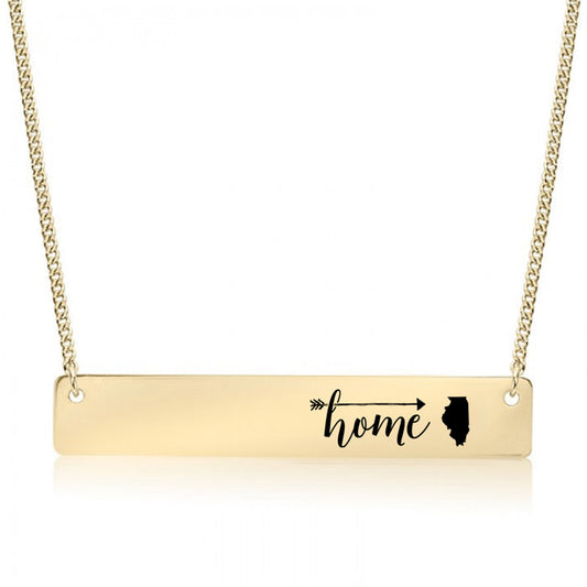 Gold Home is Illinois Bar Necklace