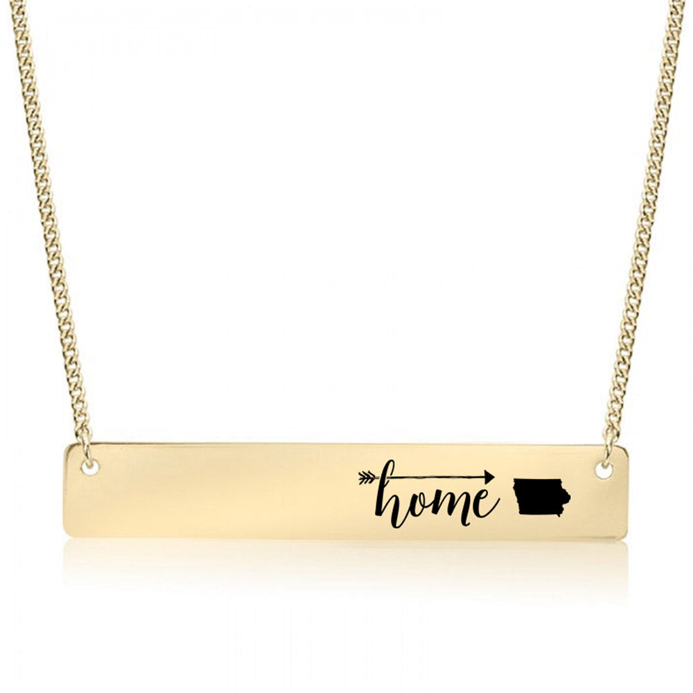 Gold Home is Iowa Bar Necklace