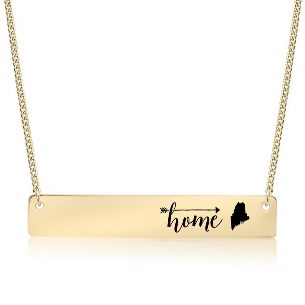 Gold Home is Maine Bar Necklace