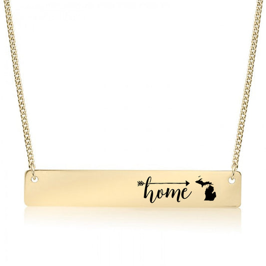 Gold Home is Michigan Bar Necklace