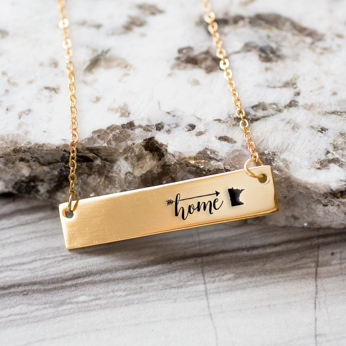 Gold Home is Minnesota Bar Necklace