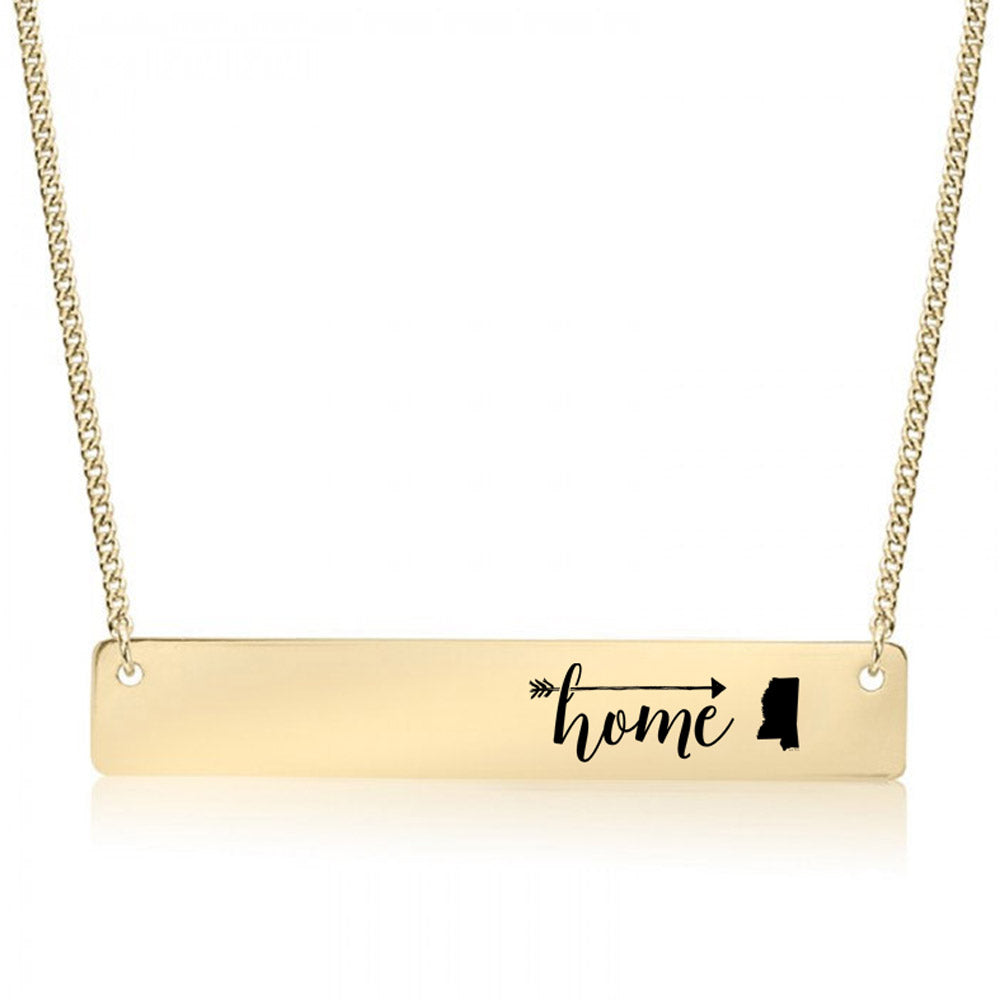 Gold Home is Mississippi Bar Necklace