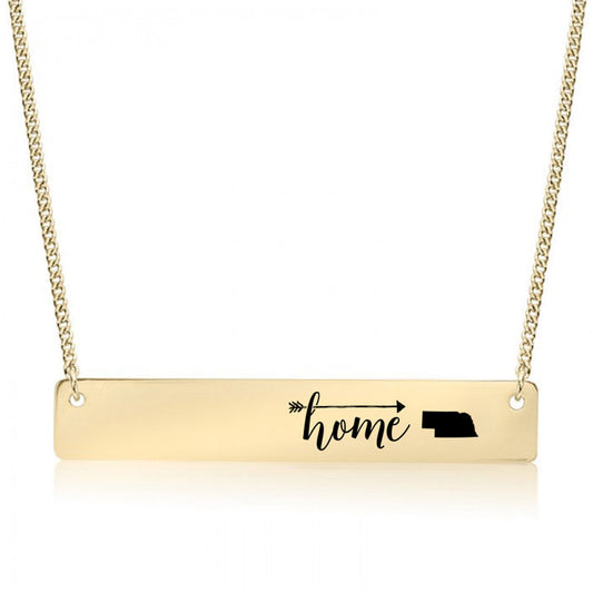 Gold Home is Nebraska Bar Necklace