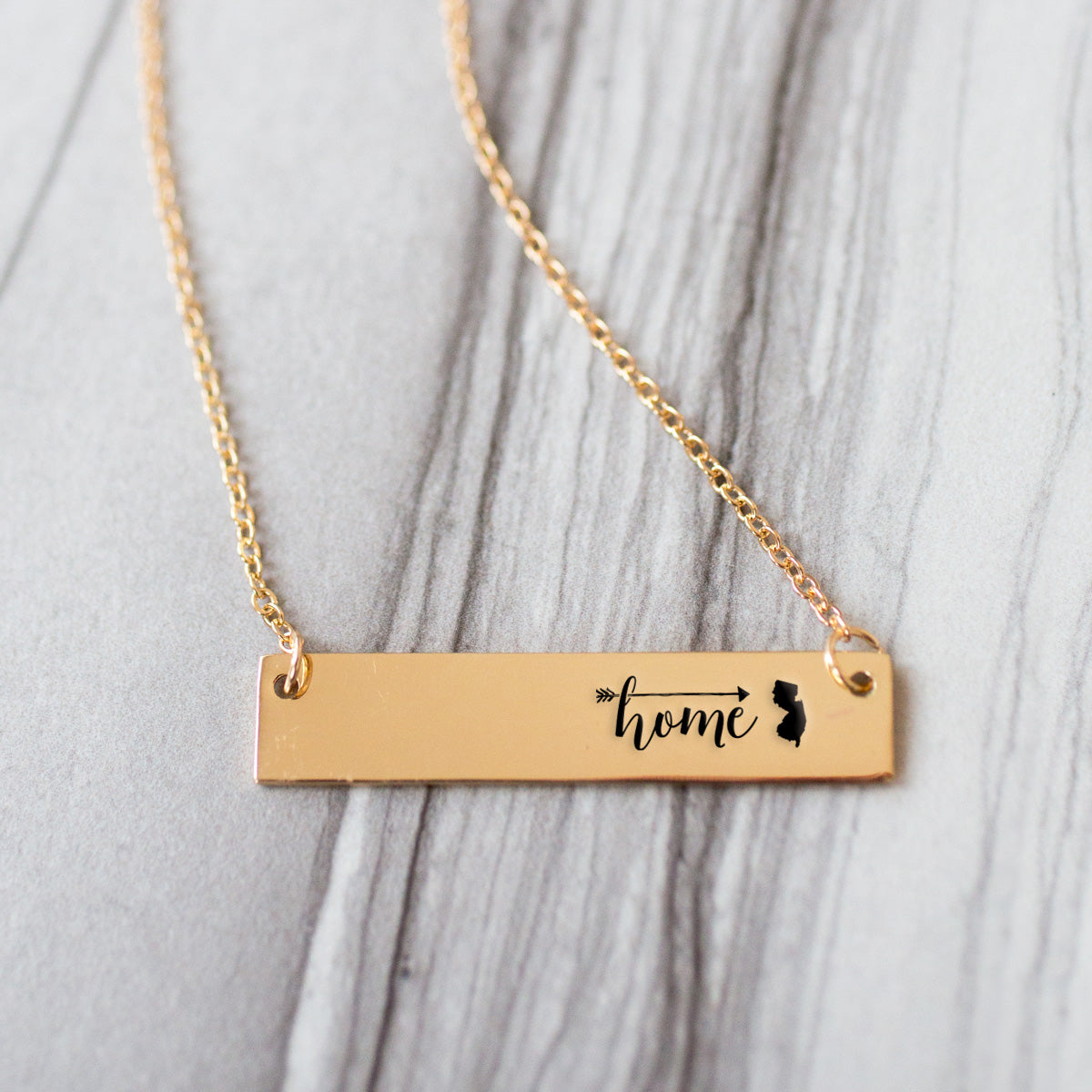 Gold Home is New Jersey Bar Necklace