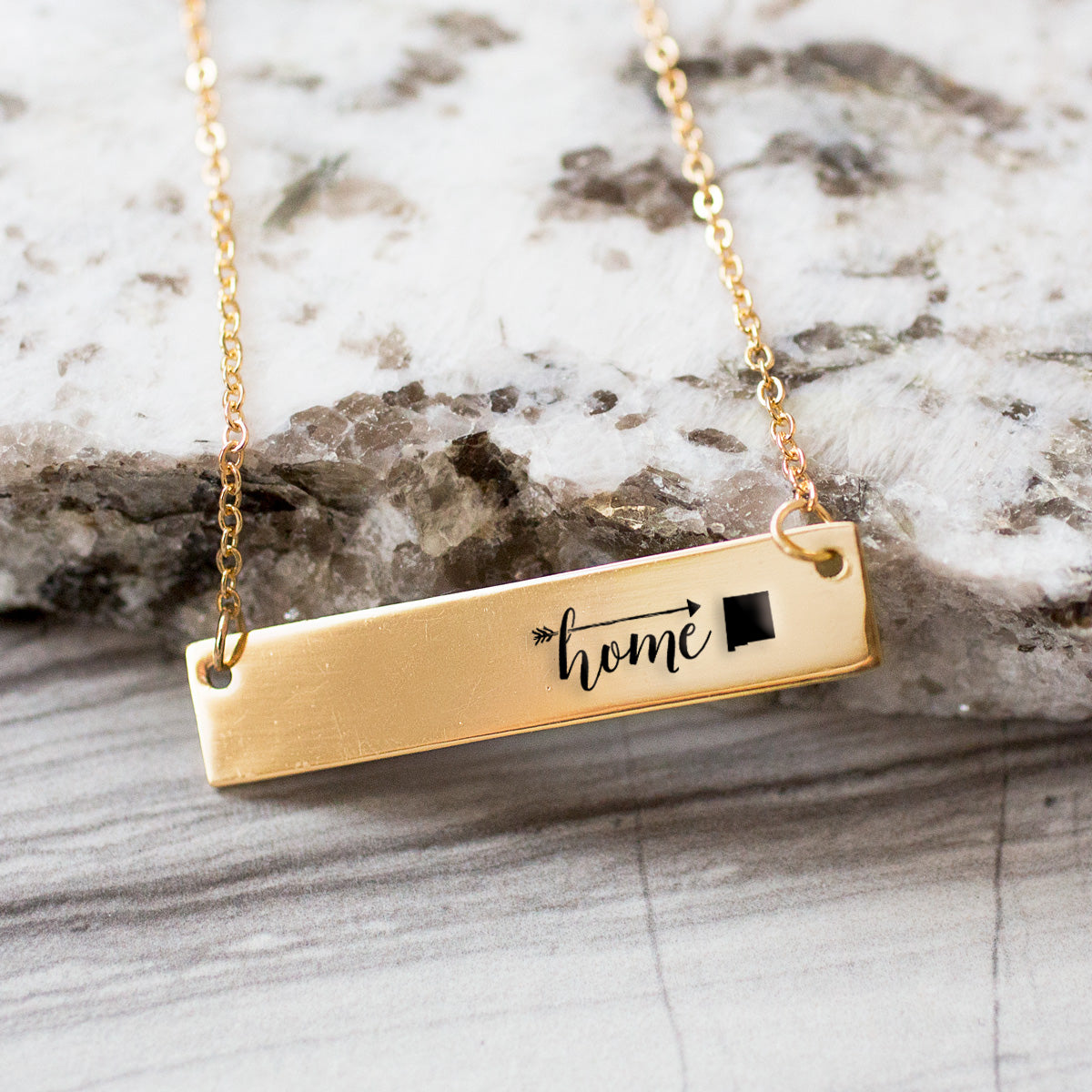 Gold Home is New Mexico Bar Necklace