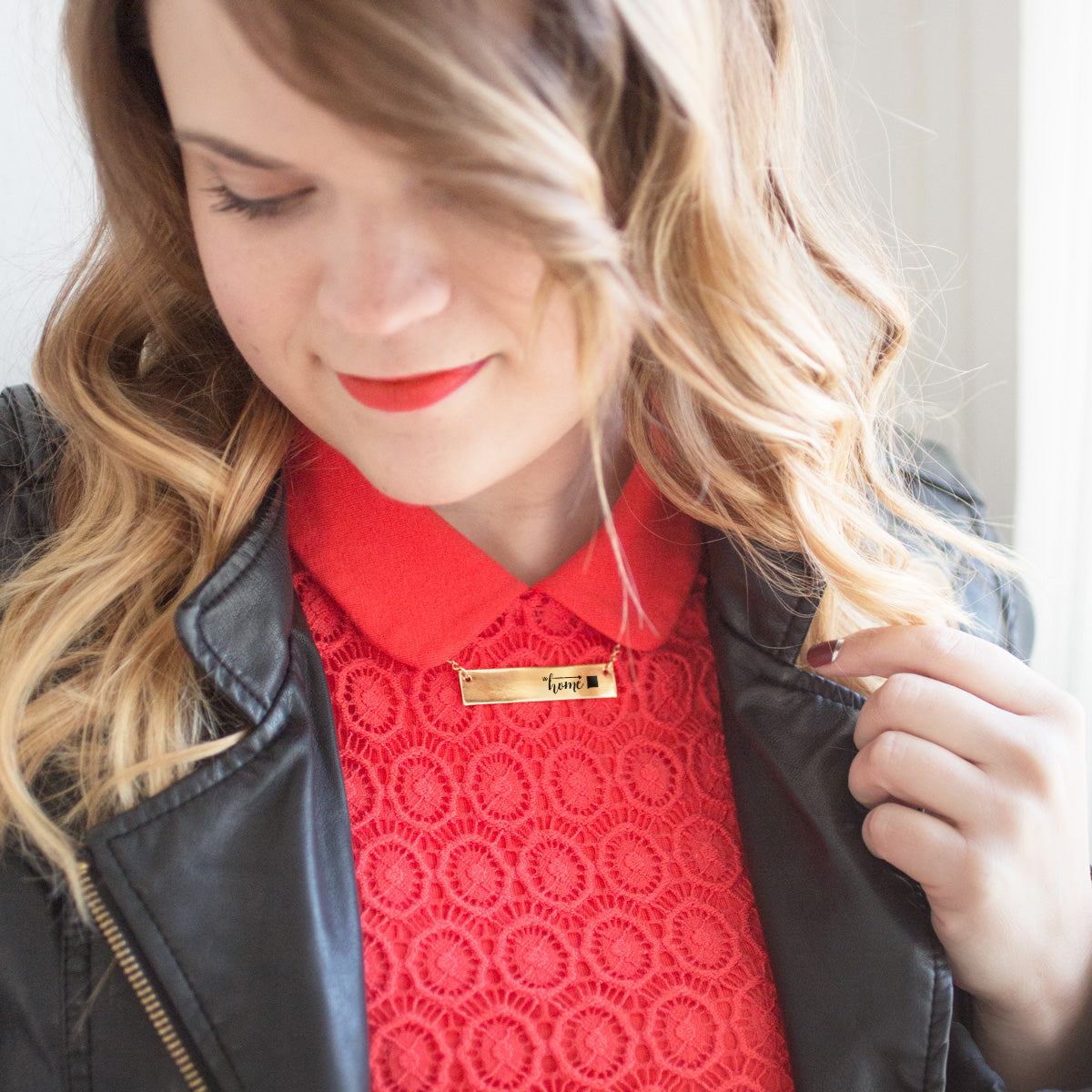 Gold Home is New Mexico Bar Necklace