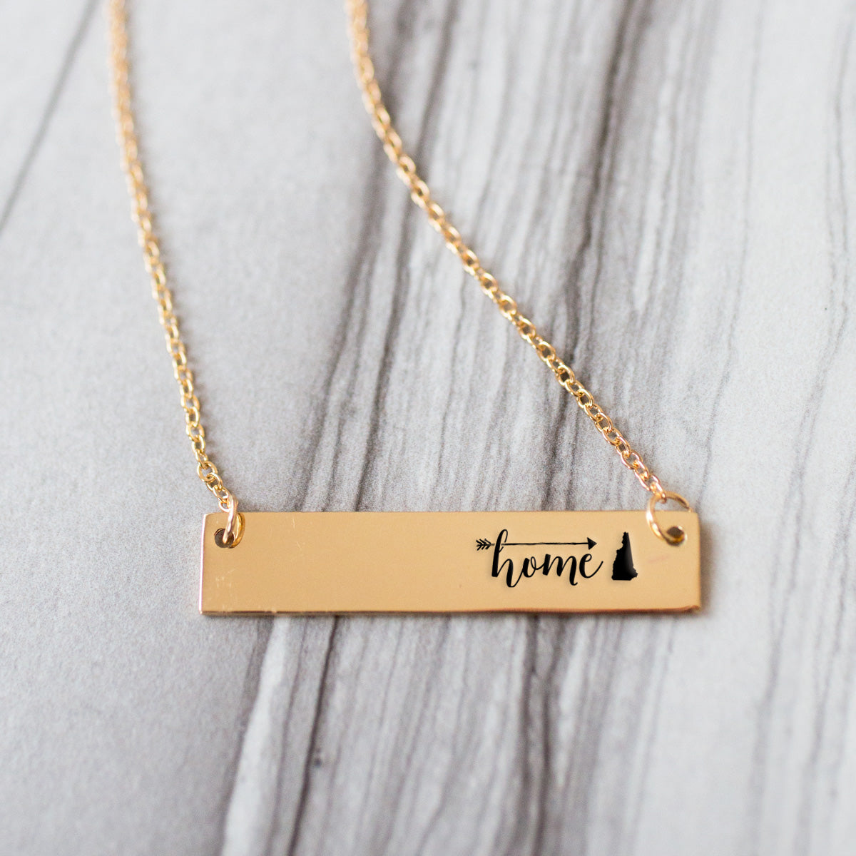 Gold Home is New Hampshire Bar Necklace