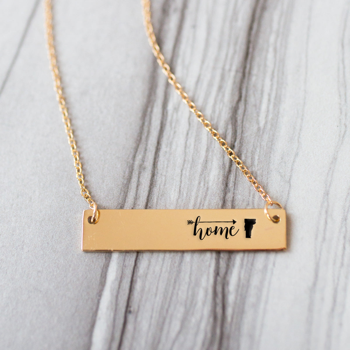Gold Home is Vermont Bar Necklace