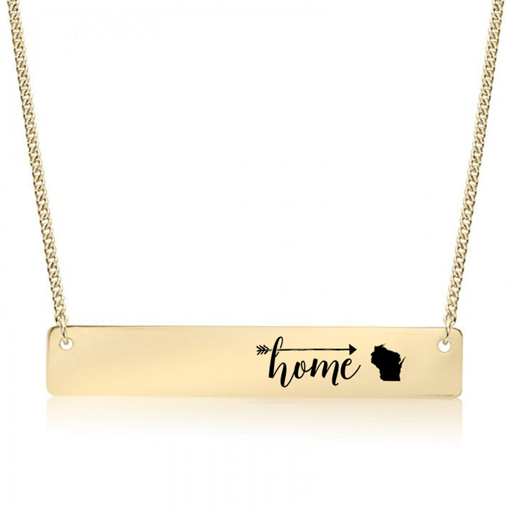 Gold Home is Wisconsin Bar Necklace