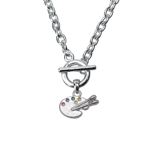 Silver Artist's Palette Charm Toggle Necklace
