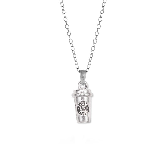 Silver Coffee Travel Mug Charm Classic Necklace