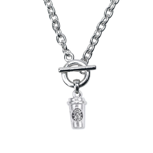 Silver Coffee Travel Mug Charm Toggle Necklace