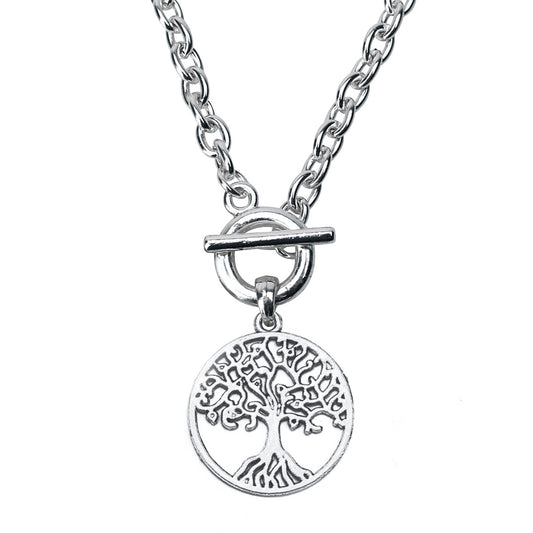 Silver Tree Of Life Charm Toggle Necklace