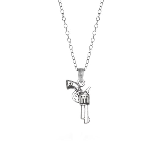 Silver Revolver Charm Classic Necklace